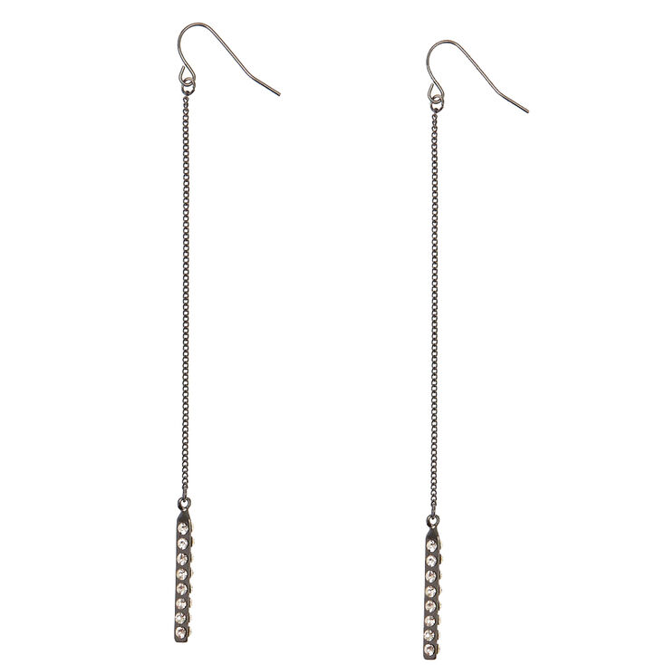Black Long Dangle Earrings with Clear Simulated Rhinestones,