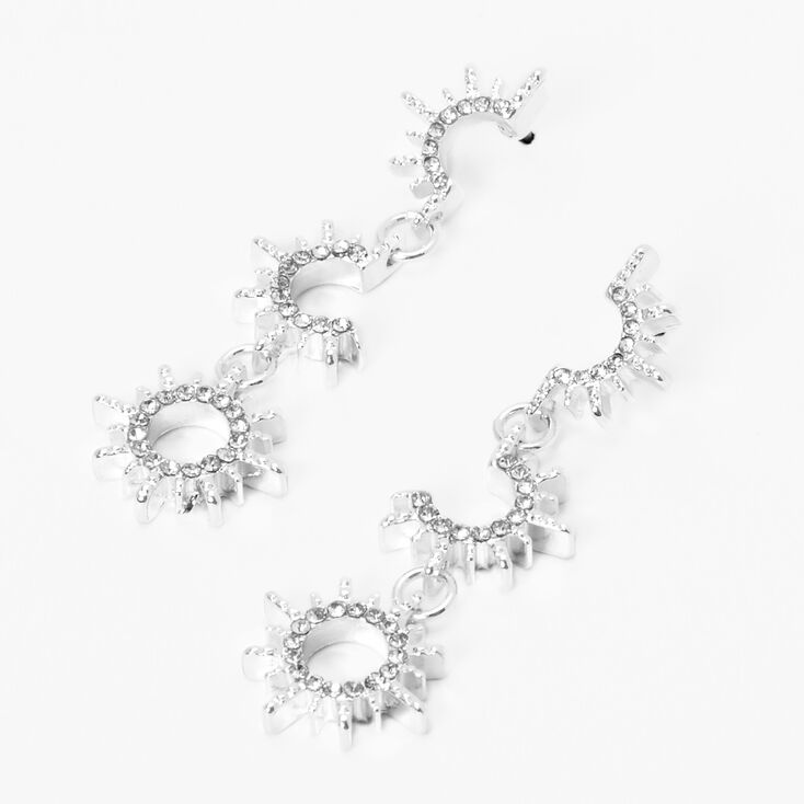 Silver Embellished Sunburst 2&quot; Drop Earrings,