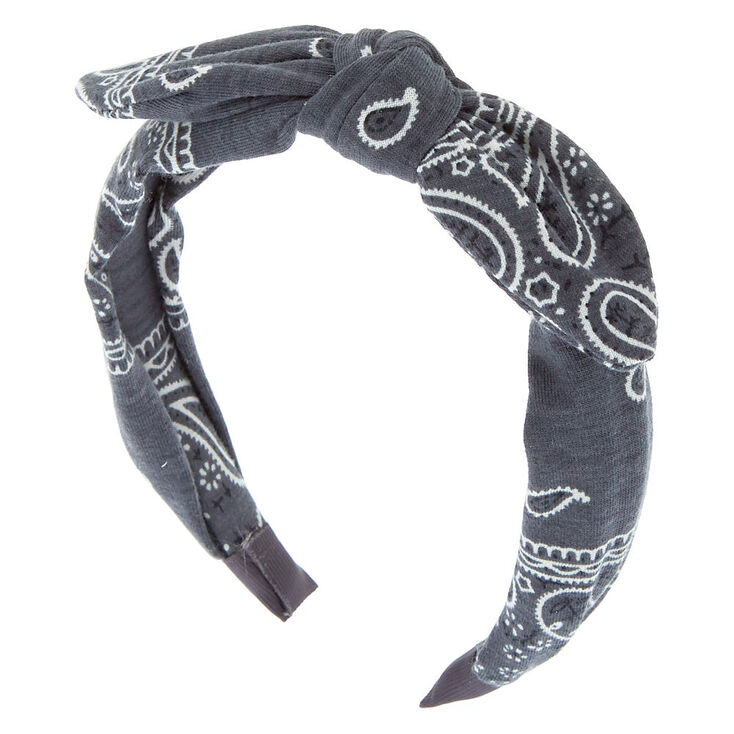 Bandana Knotted Bow Headband - Charcoal,