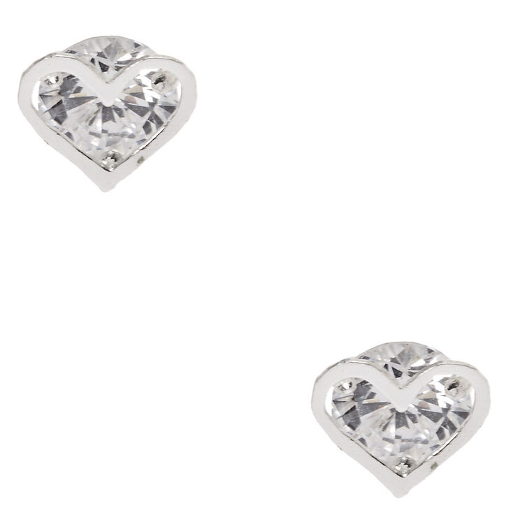 Sterling Silver Cubic Zirconia Heart Cage Earrings,