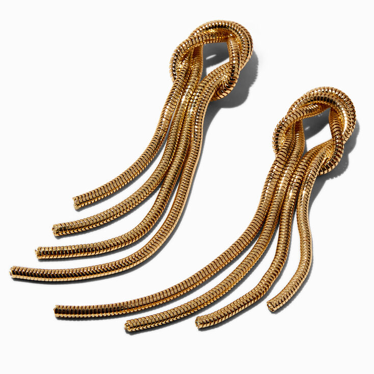 Gold-tone Knotted Snake Chain 4.5&quot; Drop Earrings,