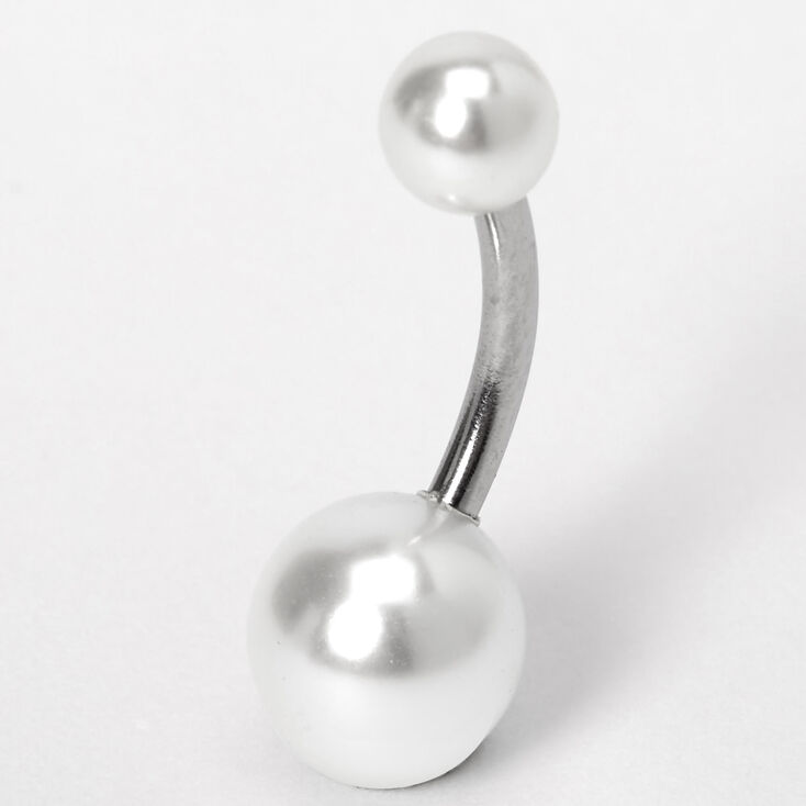 Silver 14G Classic Pearl Belly Ring - Ivory,