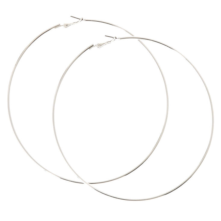 120MM Silver Tone Skinny Hoop Earrings,