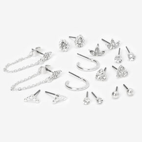 Silver Fancy Crystal Mixed Earrings - 9 Pack,