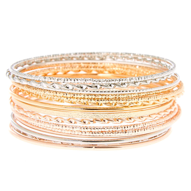 Mixed Metal Bangle Bracelets - 15 Pack,