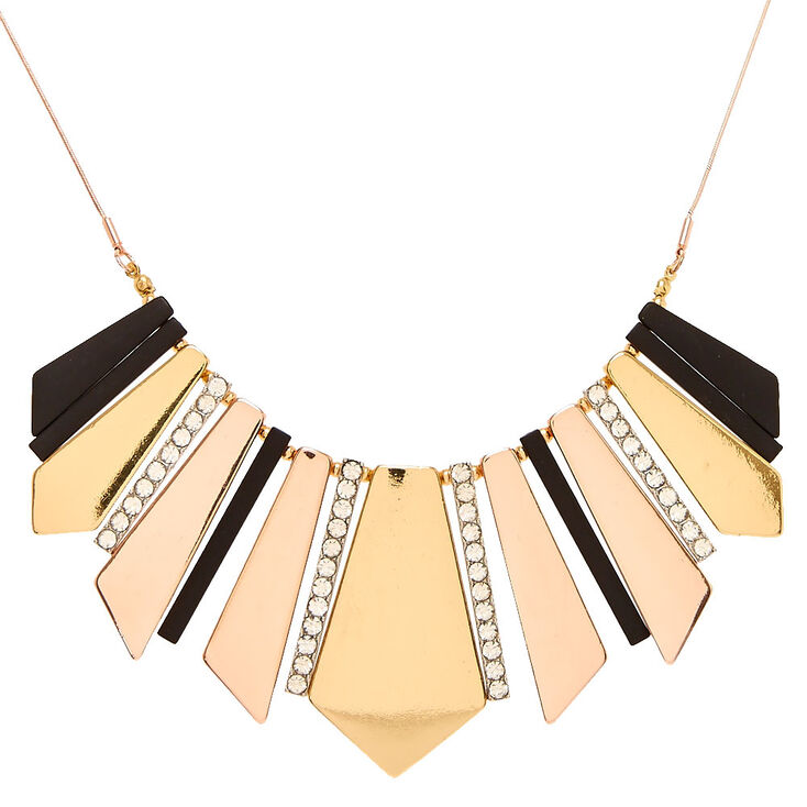 Geometric Gold Black & Pavé Crystal Statement Necklace,