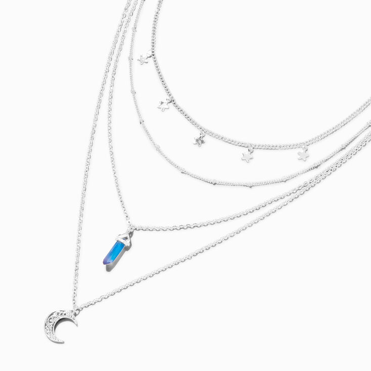 Star, Blue Mystical Gem, &amp; Crescent Moon Choker Multi-Strand Necklace,