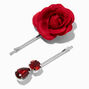 Red Rose &amp; Gemstone Hair Pins - 6 Pack,