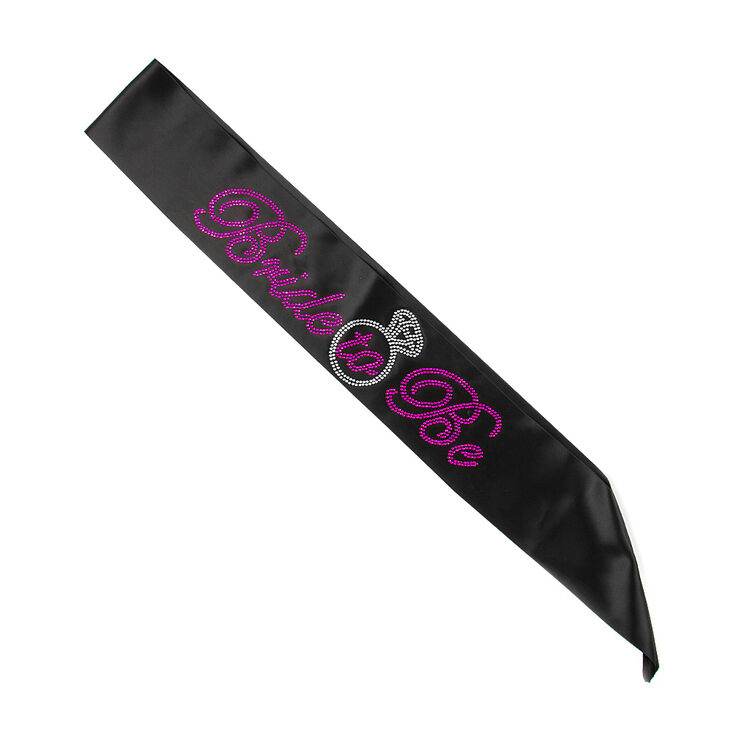 Black Satin Bride-to-Be Sash with Crystals,