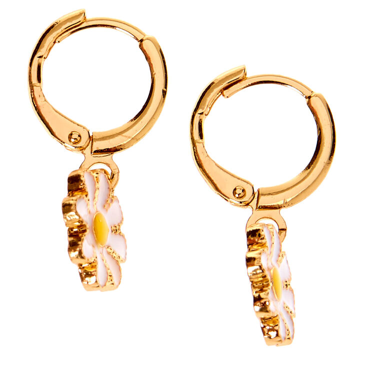 Gold 10MM Daisy Charm Hoop Earrings,