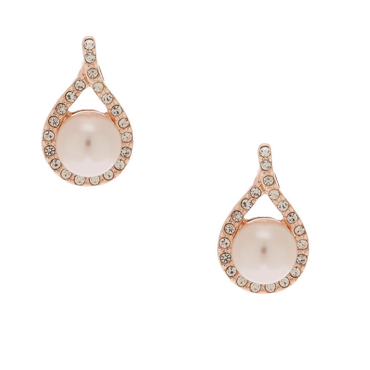 Rose Gold Pearl Pear Stud Earrings,
