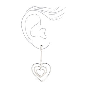 Silver Triple Hearts 2&quot; Drop Earrings,