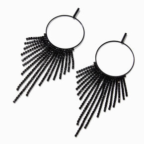 Black Rhinestone 4&quot; Dreamcatcher Fringe Drop Earrings,