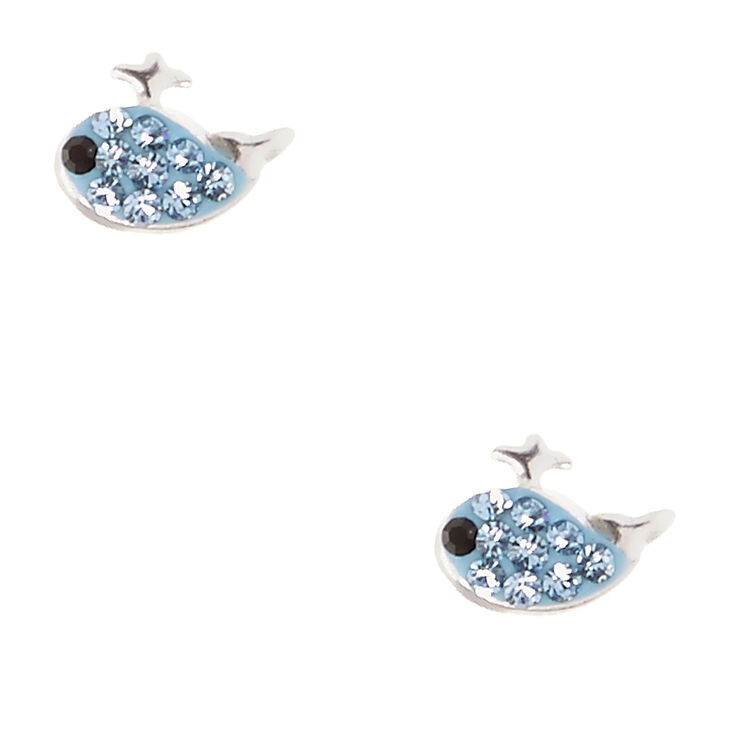 Sterling Silver Crystal Blue Whale Stud Earrings,