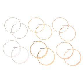 Mixed Metal 50MM Hoop Earrings - 6 Pack,