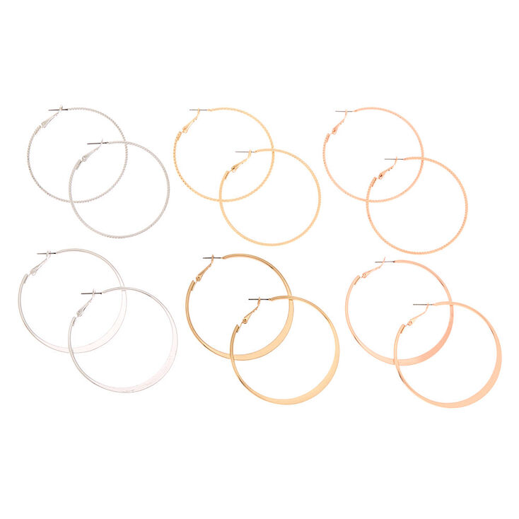 Mixed Metal 50MM Hoop Earrings - 6 Pack,