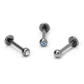 Silver Titanium 16G Mixed Crystal Tragus Stud Earrings - 3 Pack,