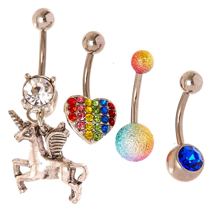14G Rainbow Unicorn Belly Rings Set of 4,
