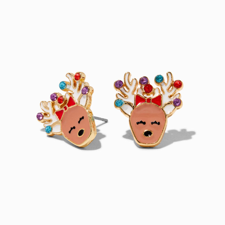 Gemstone Reindeer Stud Earrings,