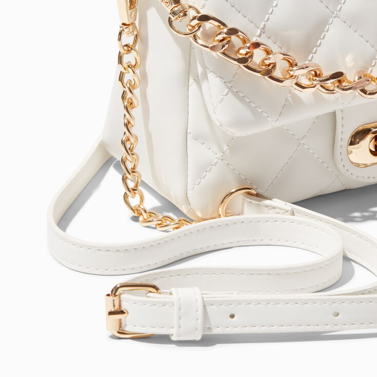 Quilted White Dual Strap Crossbody Bag,