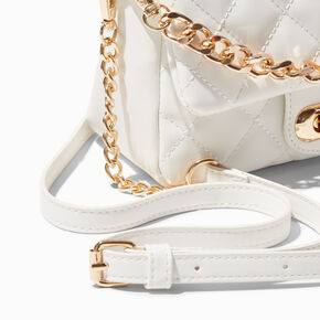 Quilted White Dual Strap Crossbody Bag,