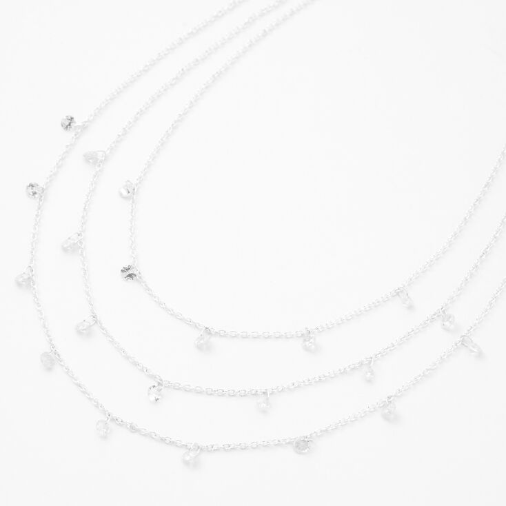 Silver-tone Cubic Zirconia Confetti Multi-Strand Necklace,