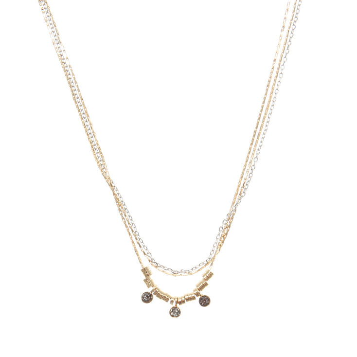 Mixed Metal & Crystal Multi Strand Necklace,