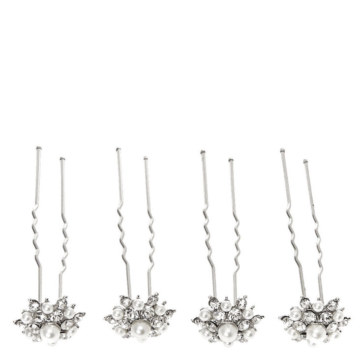Silver Embellished Floral Hair Pins,