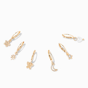 Gold Single 20MM Dangling Huggie Hoop Earrings - 6 Pack,