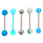 Silver 14G Marble Swirl Tongue Rings - Blue, 5 Pack,
