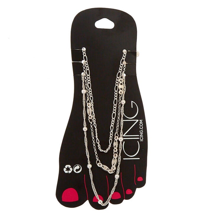 Silver Beaded Chain Anklet 3 Pack,