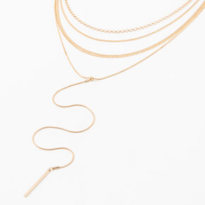 Gold Bar Chain Multi Strand Necklace,