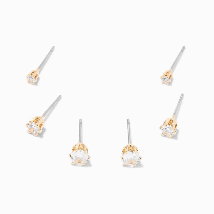 Gold Cubic Zirconia Round Stud Earrings - 2MM, 3MM, 4MM,