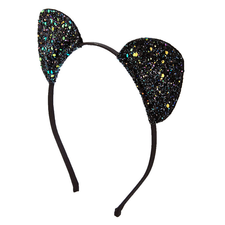 Black Glitter Cat Ears Headband,