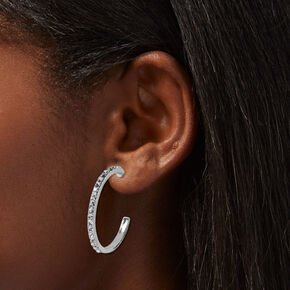 Silver-tone Crystal Hoop &amp; Stud Stackable Earrings - 3 Pack,