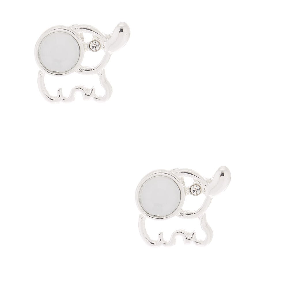 Silver Crystal Elephant Stud Earrings White Icing US