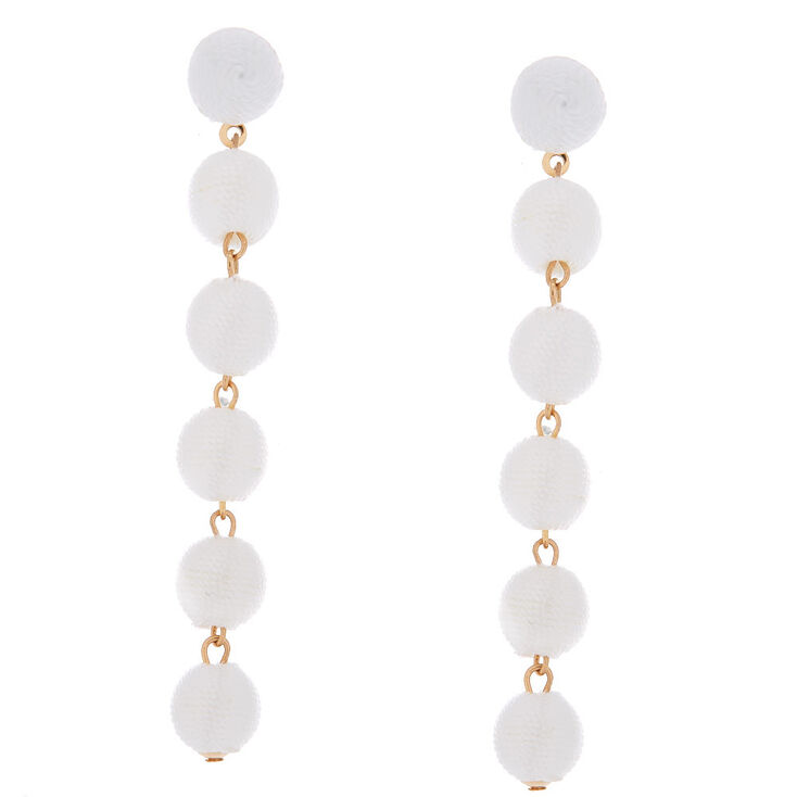 3" Thread Wrapped Ball Drop Earrings - White,