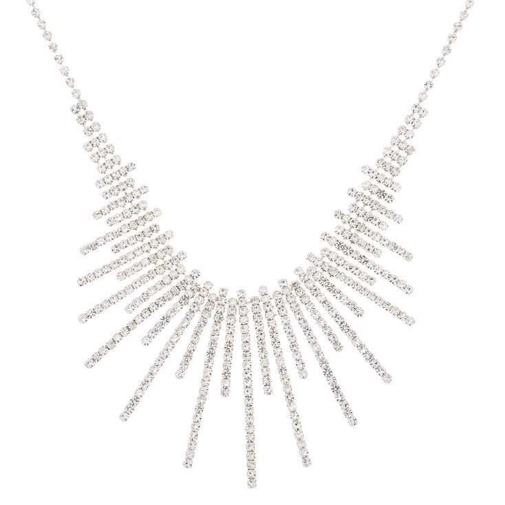 Silver Rhinestone Sunburst Statement Necklace,