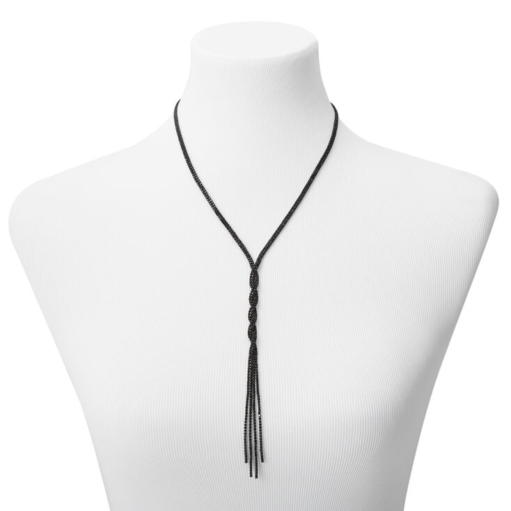 Jet Black Rhinestone Twist Y-Neck Pendant Necklace,