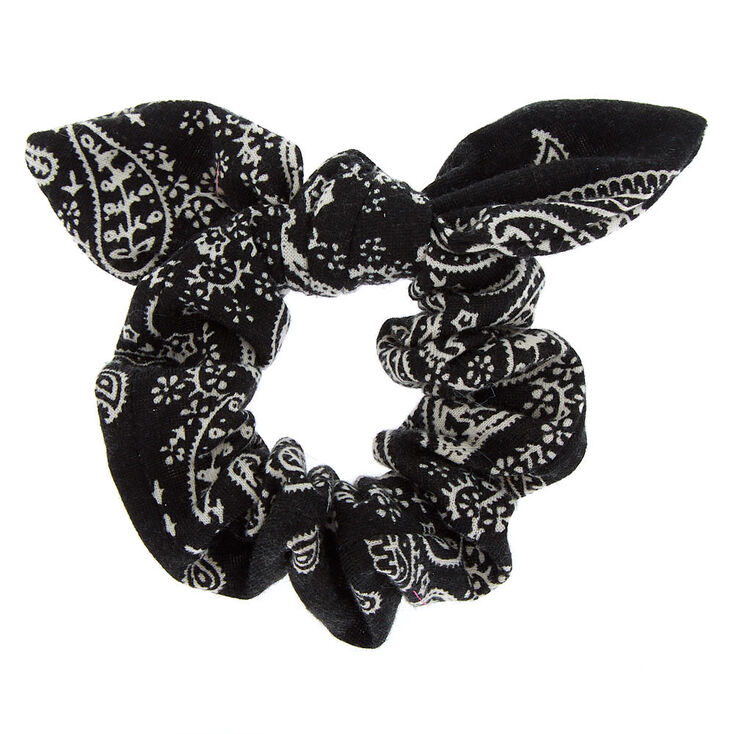 Bandana Knotted Bow Hair Scrunchie - Black,