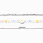 Silver Flower Beaded Bracelet Set - 3 Pack,