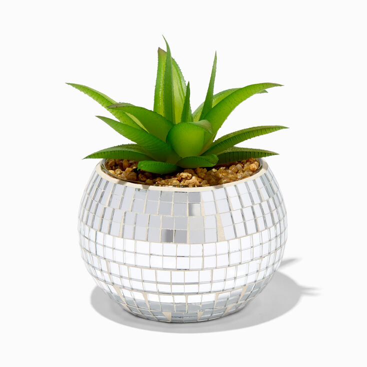 Disco Ball Planter With Faux Succulent,