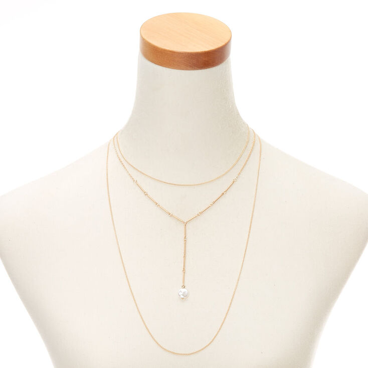 Gold Pearl Multi Strand Necklace,