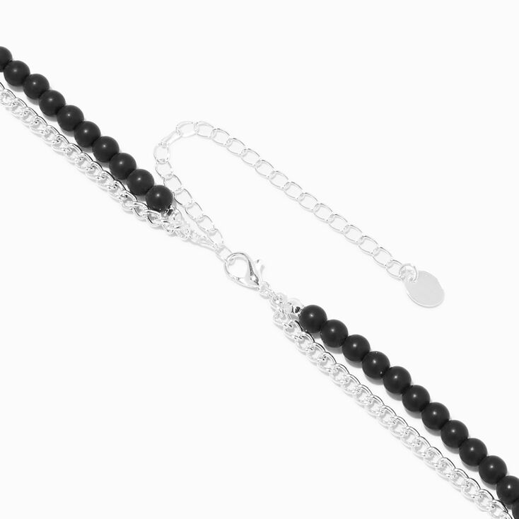 Silver Curb Chain &amp; Black Beaded Multi-Strand Necklace,