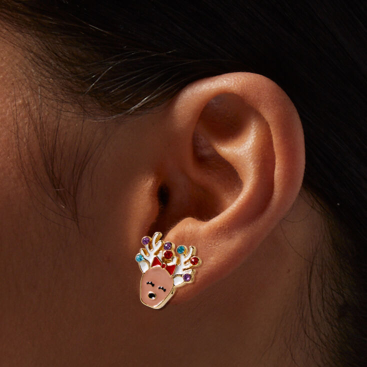 Gemstone Reindeer Stud Earrings,