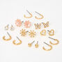 Gold Hoops, Daisies, &amp; Stud Earrings - 9 Pack,