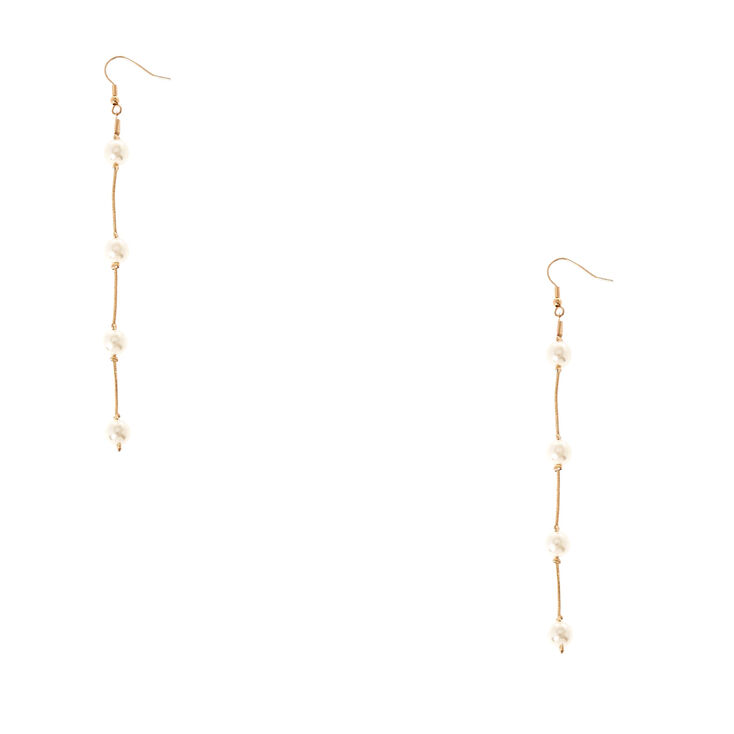 Gold-Tone & Faux Pearl Long Dangle Earrings,