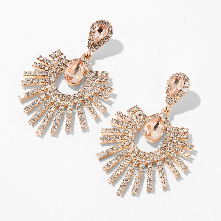 Rose Gold 1&quot; Rhinestone Teardrop Drop Earrings,