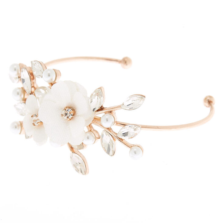Rose Gold Floral Cuff Bracelet - White,