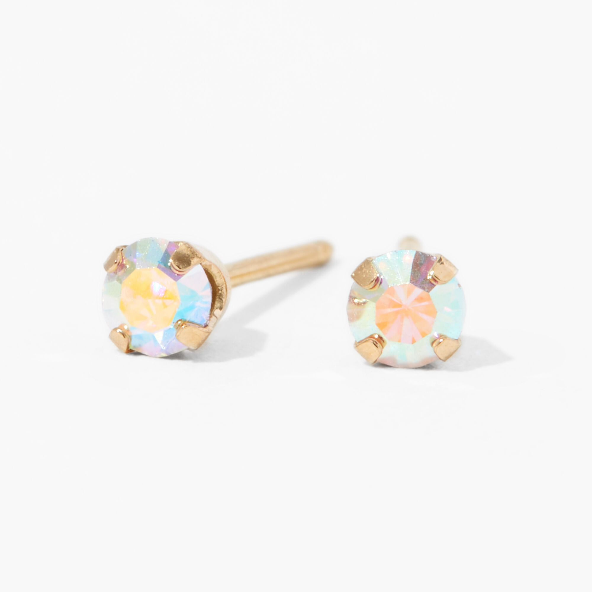 14kt Yellow Gold 3mm AB Crystal Studs Ear Piercing Kit with Ear